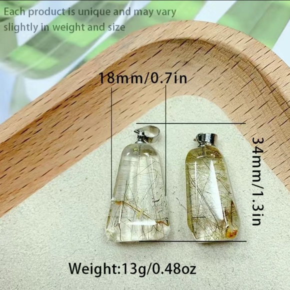 1pc Natural Gold Rutile Quartz Crystal Pendant - Perfect for DIY Necklace Making - Picture 3 of 10